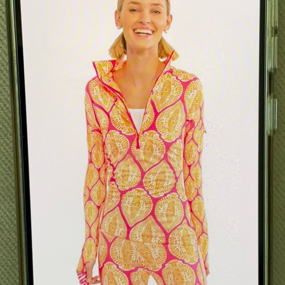 Gretchen Scott Designs Pink and Yellow Swim Coverup with Retro Print